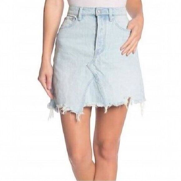 Free People Going Rogue Light Blue Demin Jean Skirt Size 25 - Picture 6 of 6
